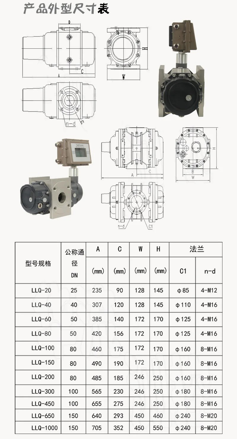 智能羅茨流量計外形尺寸表